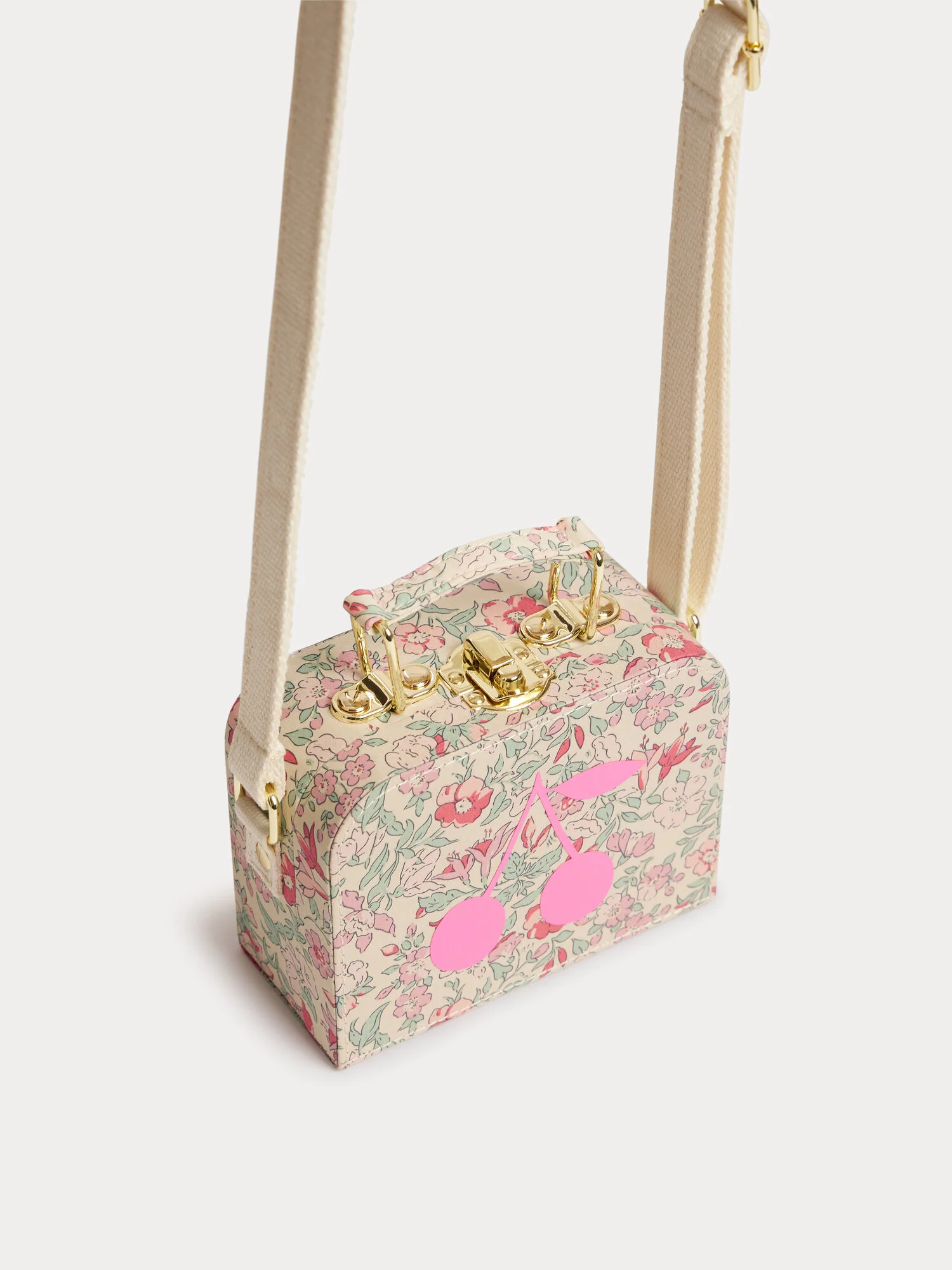Aimane raspberry-colored suitcase bag in Liberty fabric with a cherry print in organic cotton - Image 3