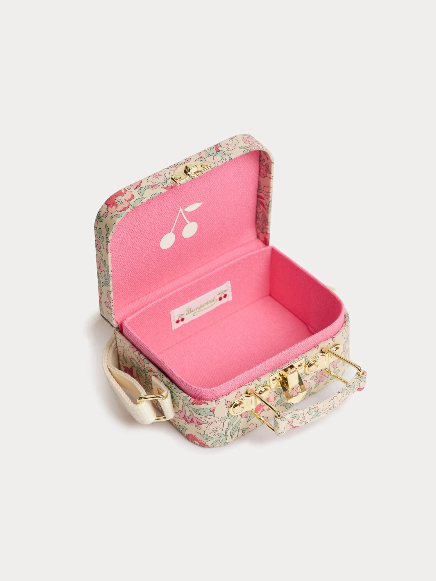 Aimane raspberry-colored suitcase bag in Liberty fabric with a cherry print in organic cotton - Image 4