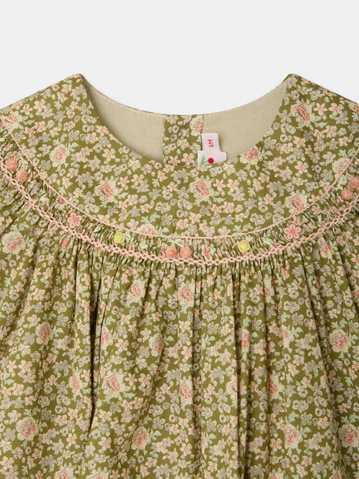 Amantine dress smocked and hand-embroidered in Liberty organic cotton fabric - Image 4
