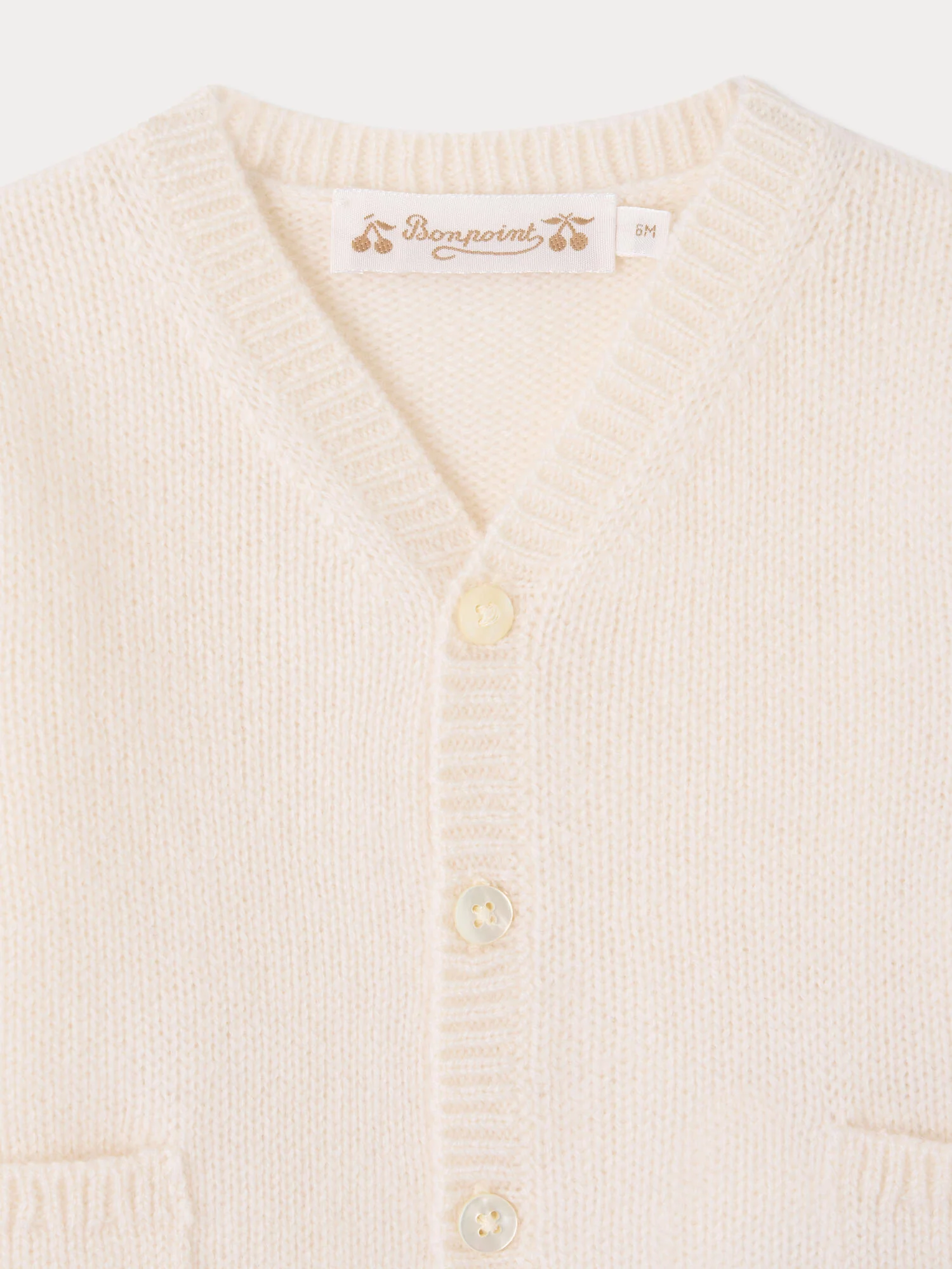 Baby V-neck cashmere cardigan in milk-white - Image 3
