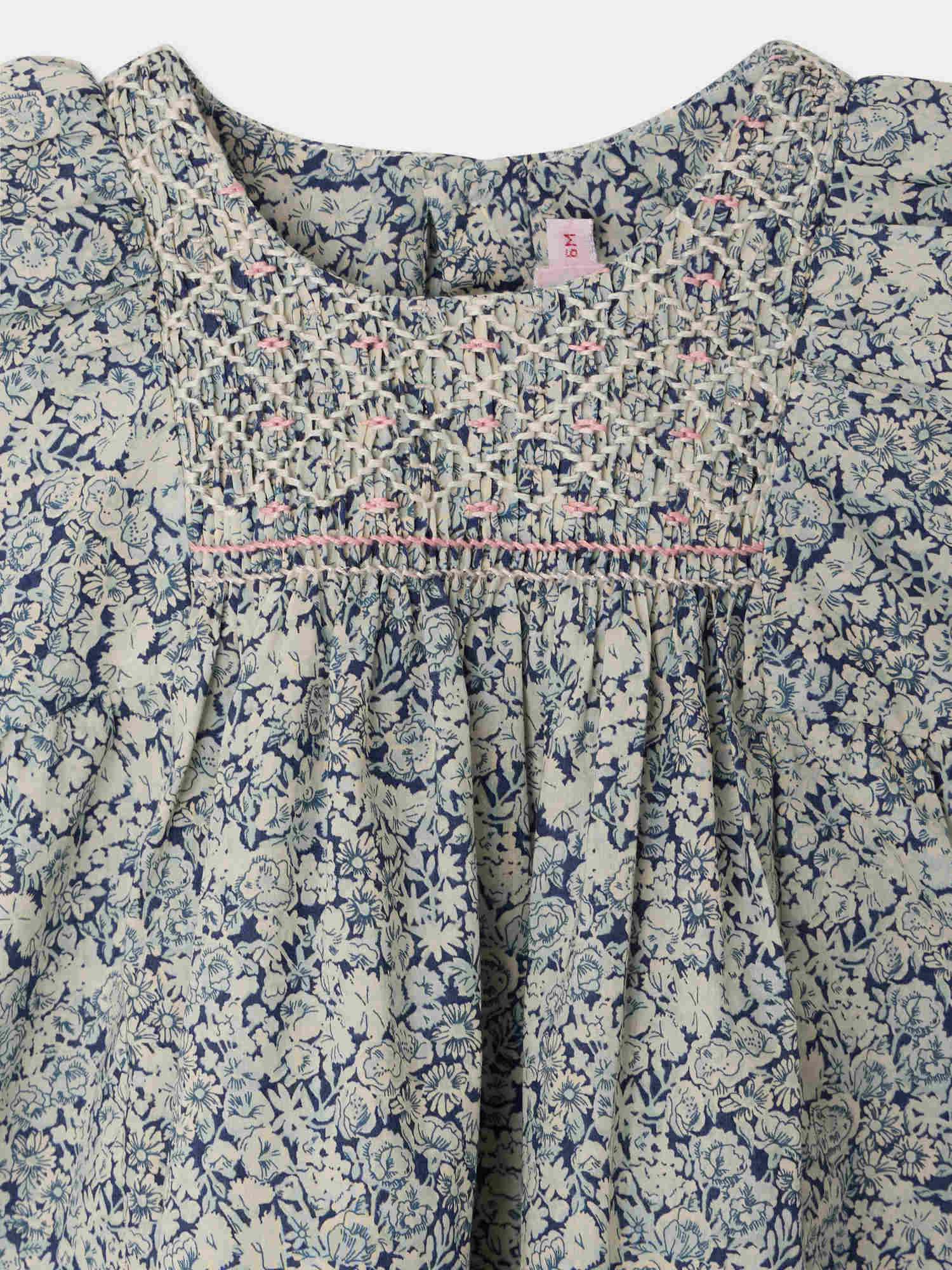 Cadelili smocked and hand-embroidered dress in Liberty organic cotton fabric - Image 4