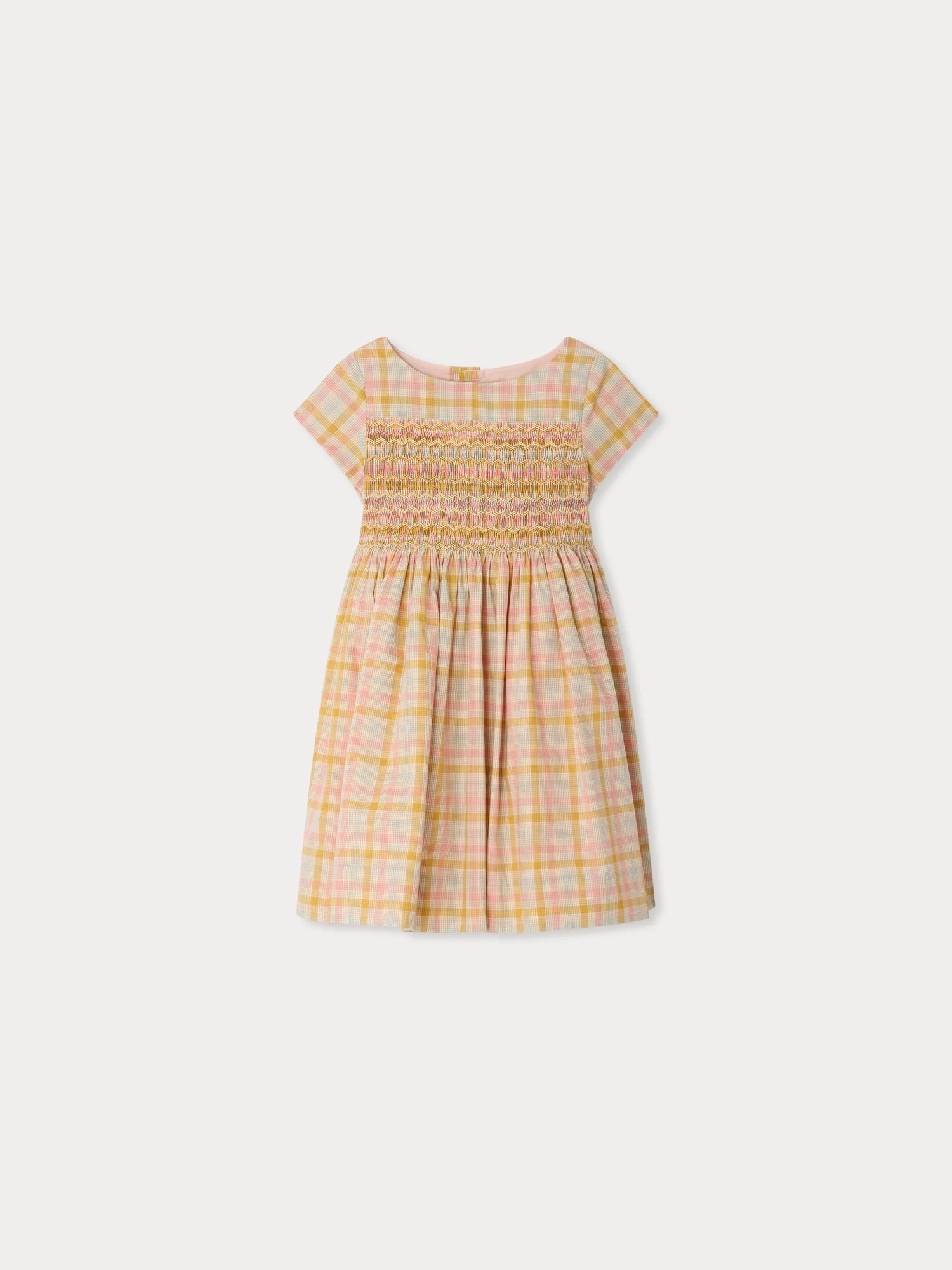 Duchesse dress in a smocked hand-embroidered check pattern in organic cotton - Image 2
