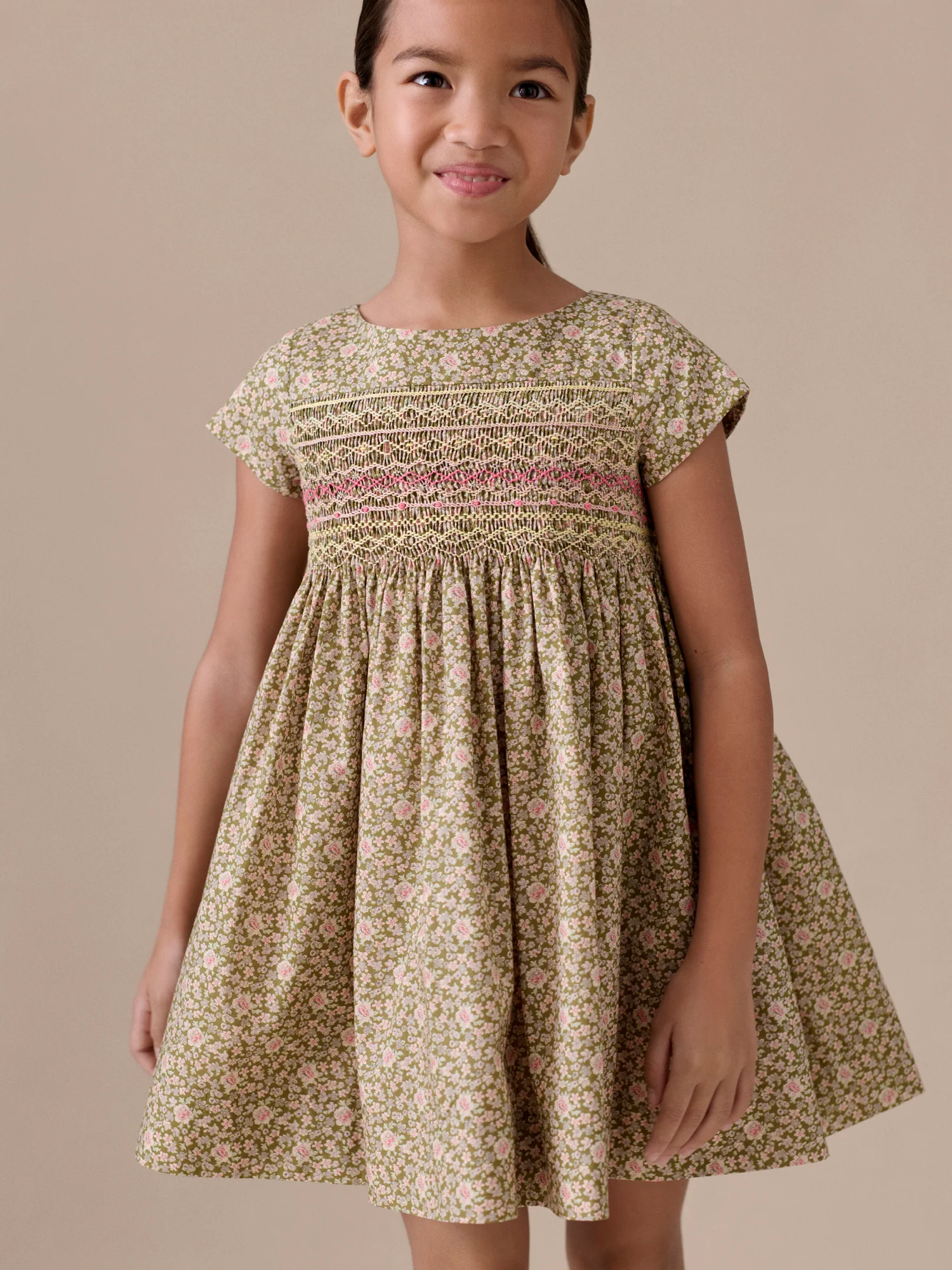 Duchesse dress smocked and hand-embroidered in Liberty organic cotton fabric - Image 6