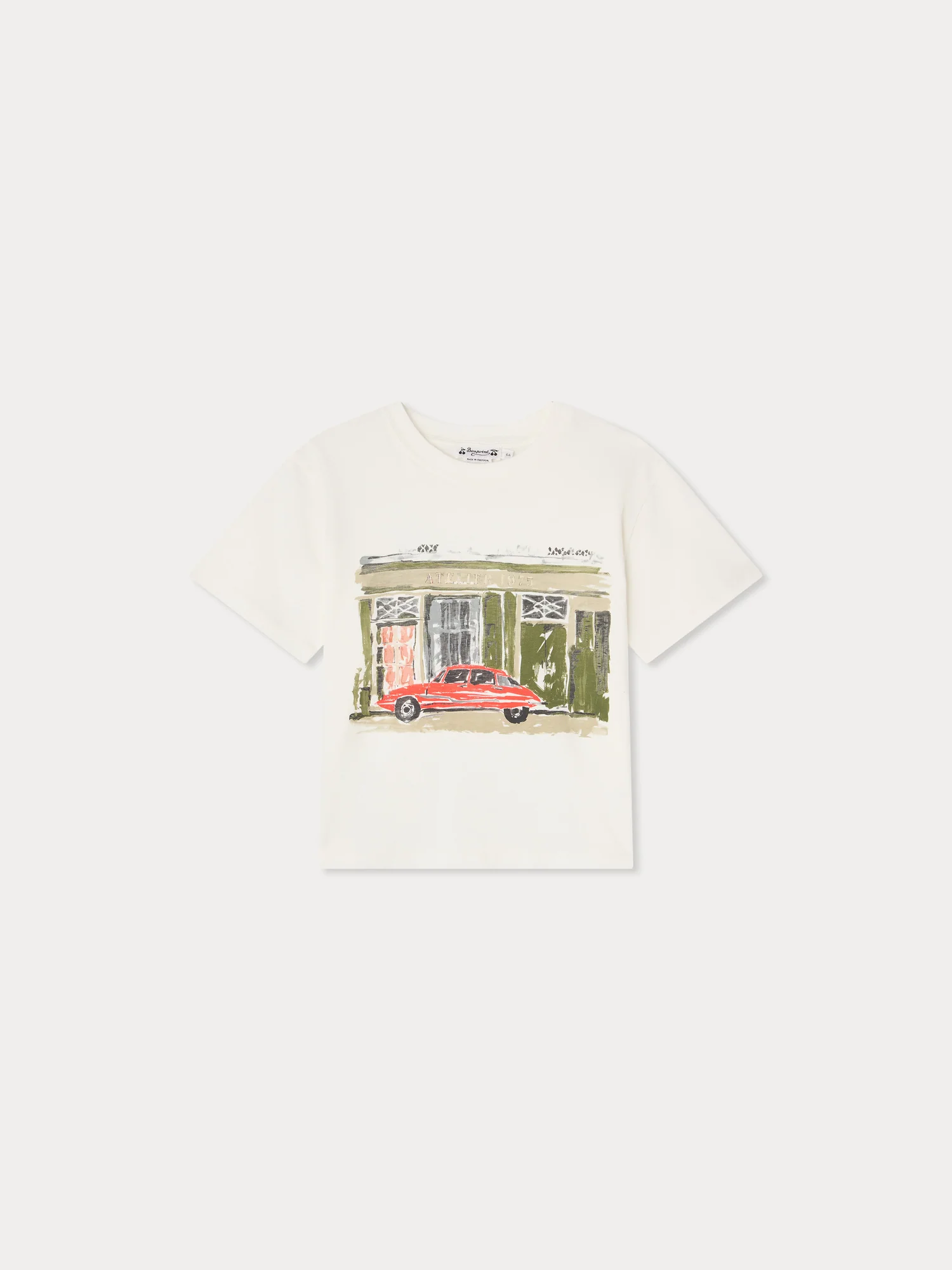 Eidan t-shirt with workshop and car print in organic cotton - Image 2