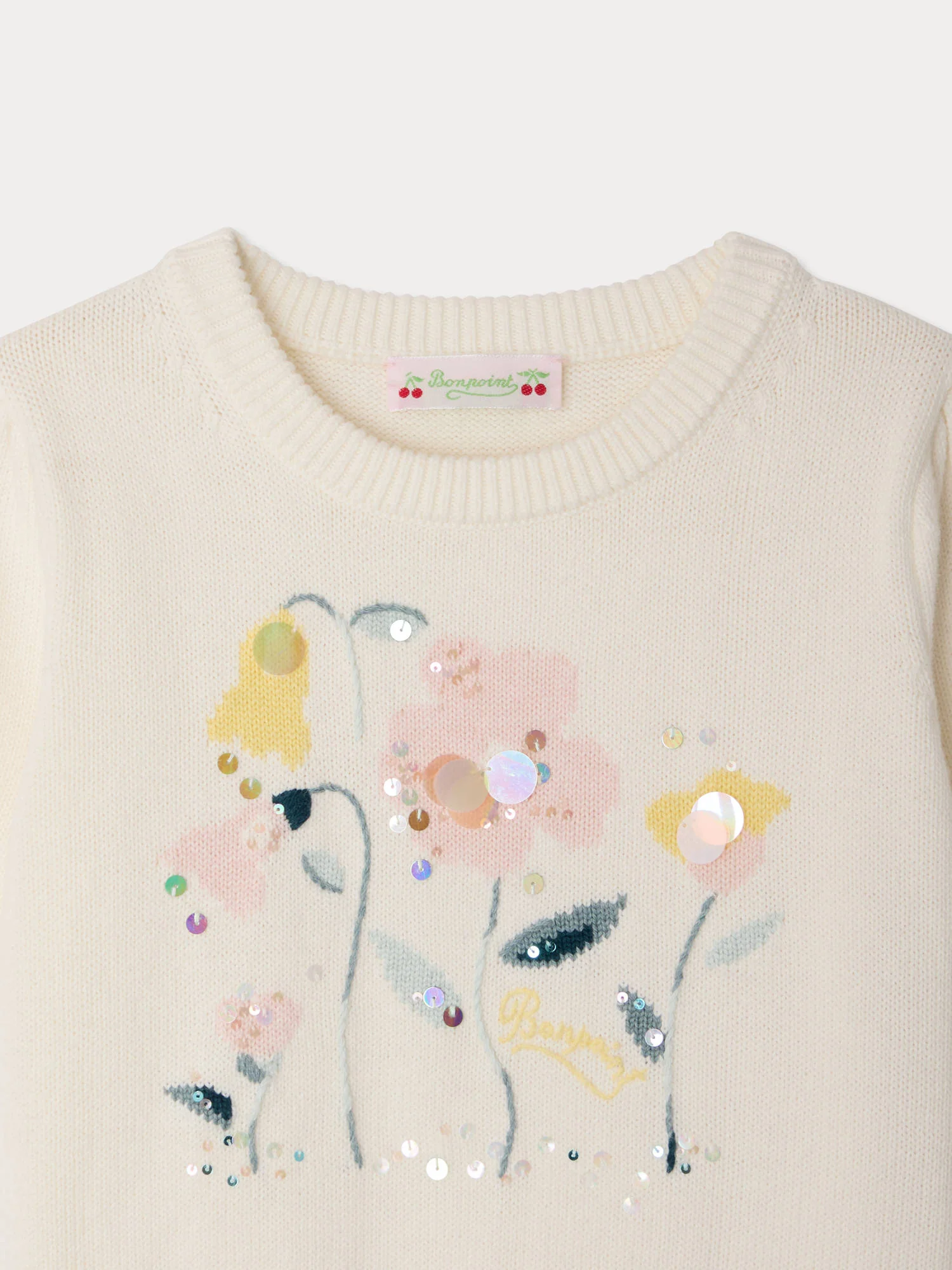 Elvira jacquard sweater with hand-embroidered flowers in organic cotton and cashmere - Image 3