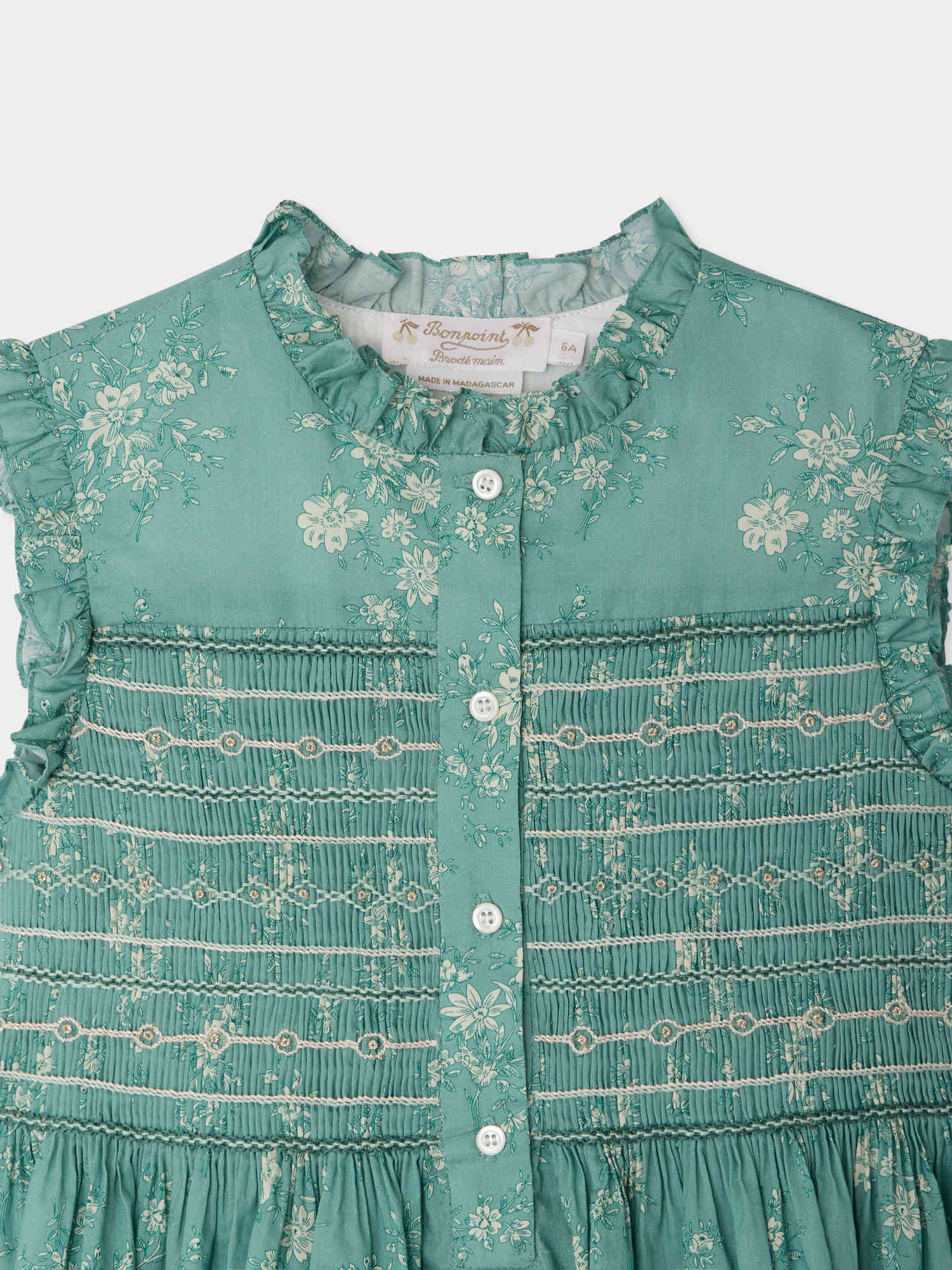 Fabiola dress smocked and hand-embroidered in Liberty organic cotton fabric - Image 4