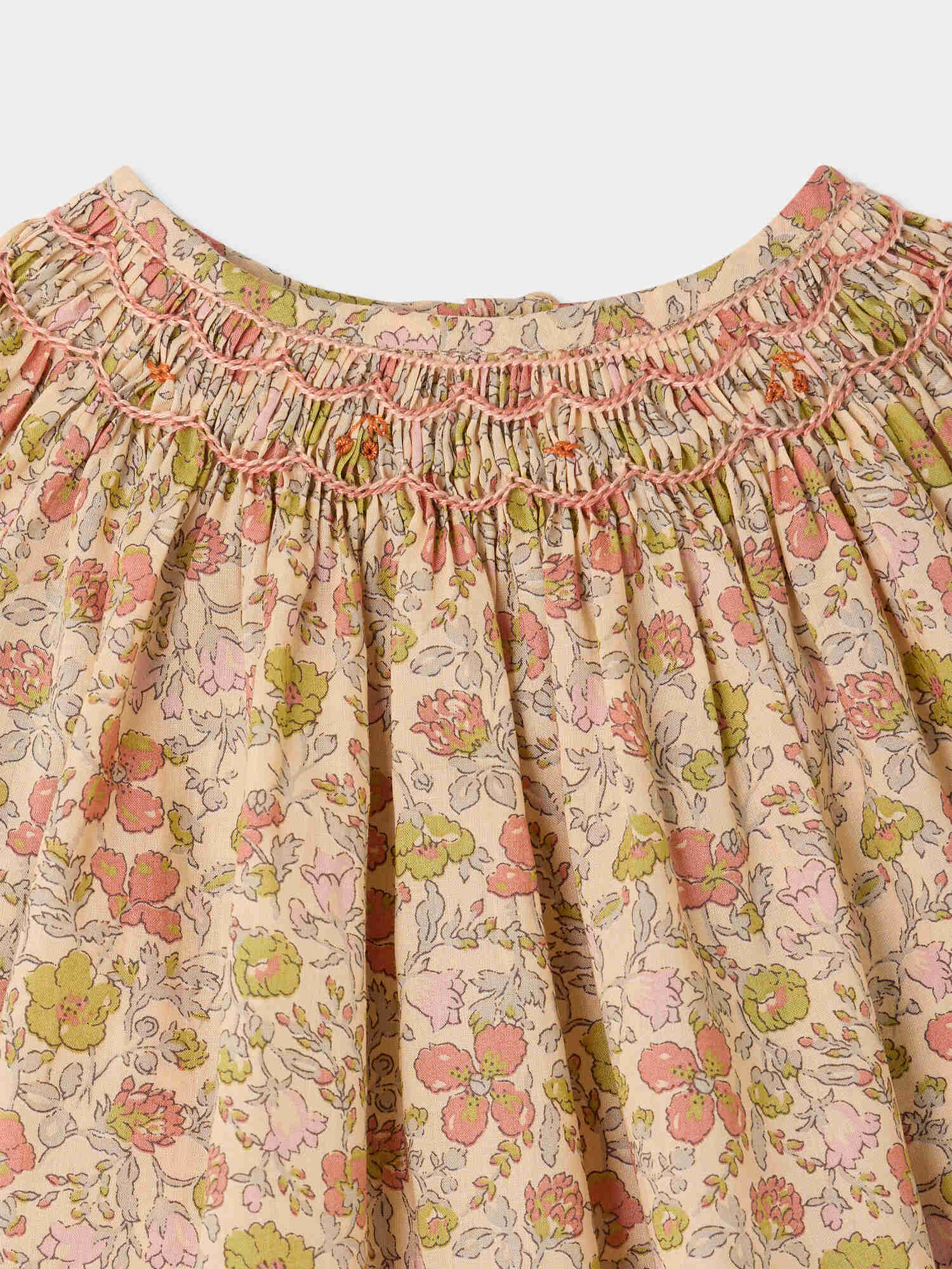 Griotte baby blouse in Liberty fabric smocked and hand-embroidered in organic cotton - Image 3