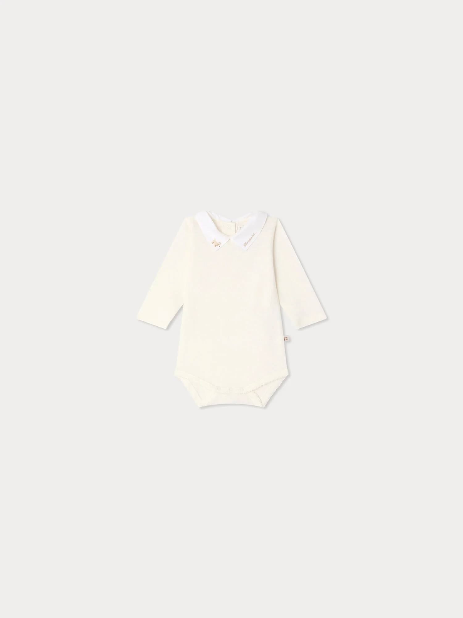 Juillet bodysuit with hand-embroidered dog in organic cotton