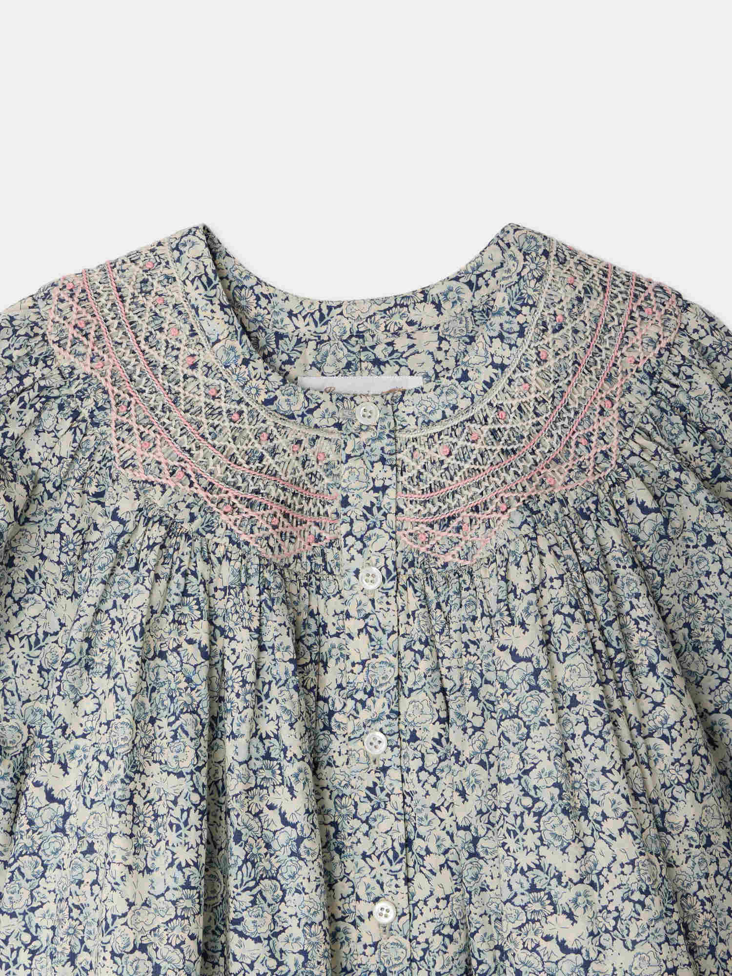 Ladwiga smocked and hand-embroidered dress in Liberty organic cotton fabric - Image 3