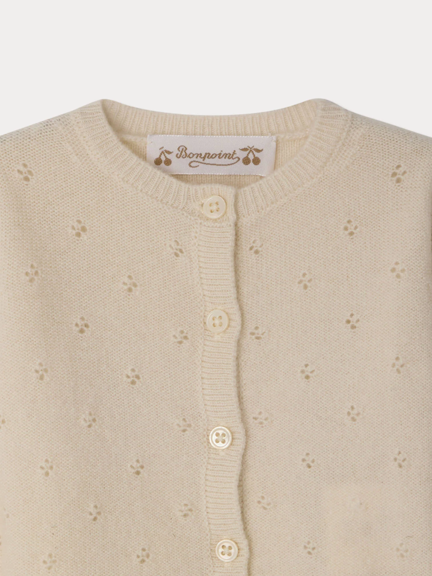 Laelia cardigan with round neck and pointelle knit in cashmere - Image 3