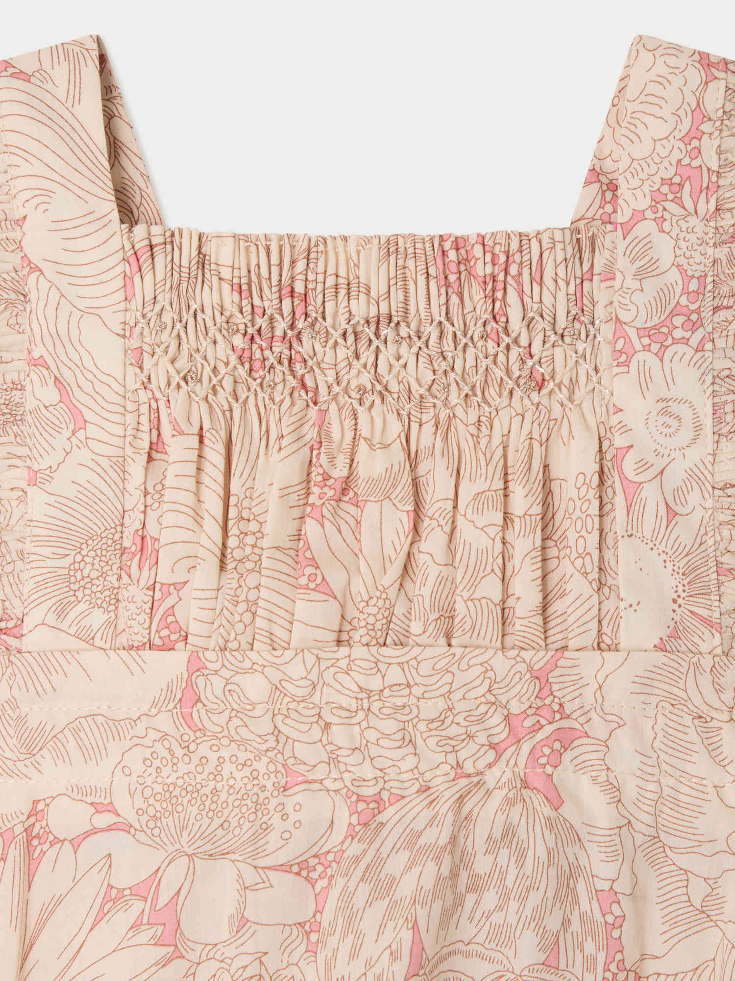Lakiss romper smocked and hand-embroidered in Liberty organic cotton fabric - Image 3