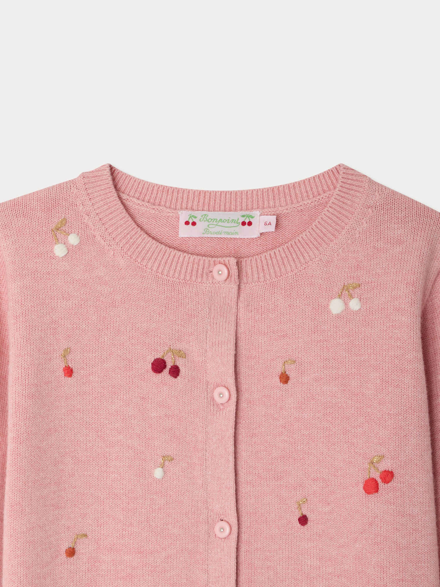 Lilith cardigan with round neck and hand-embroidered cherries - Image 3