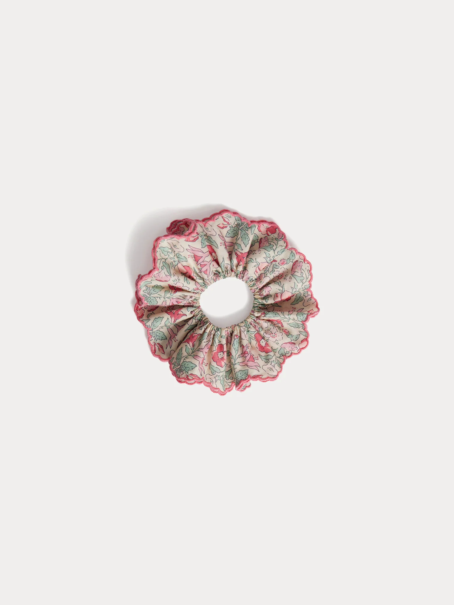 Lilium scrunchie with embroidered edge in Liberty organic cotton fabric