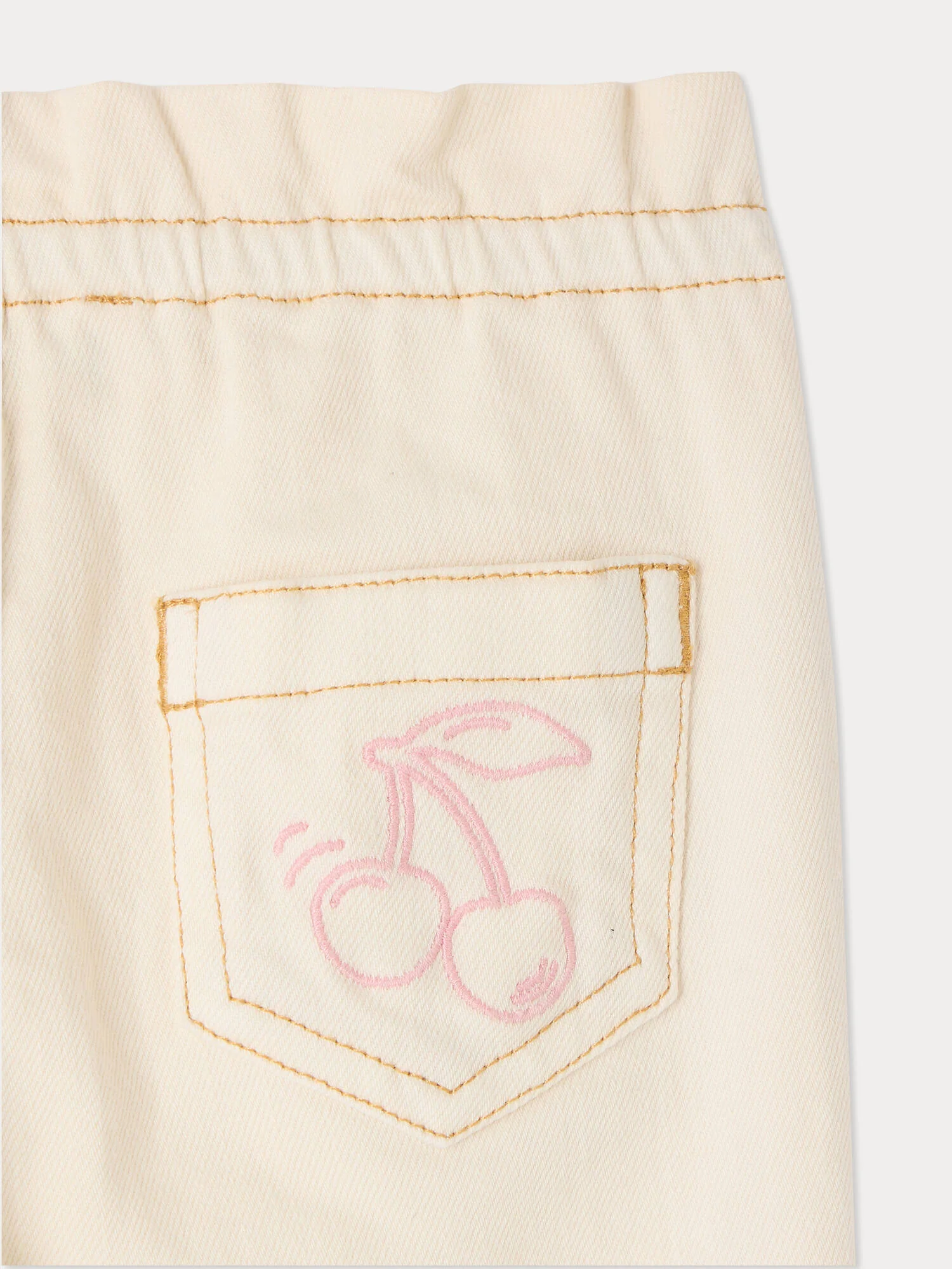 Luciole baby denim trousers with cherry embroidery in organic cotton - Image 3