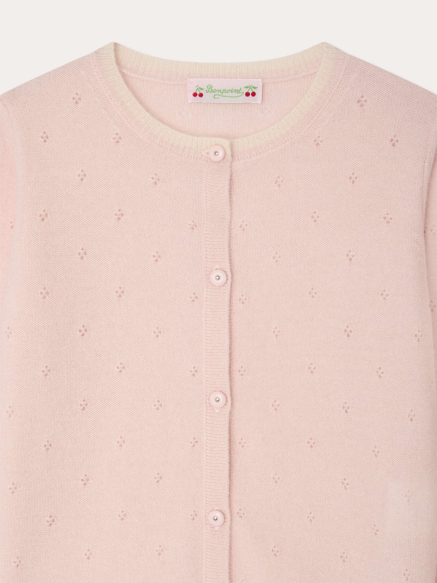Luella cardigan with round neck and pointelle knit in cashmere - Image 4