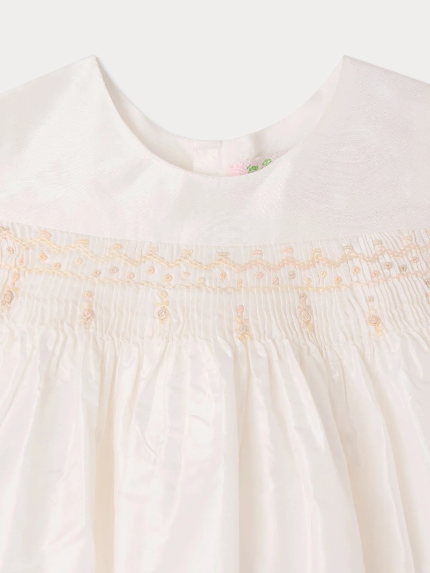 Maruska baby dress hand-embroidered and smocked in silk taffeta - Image 3