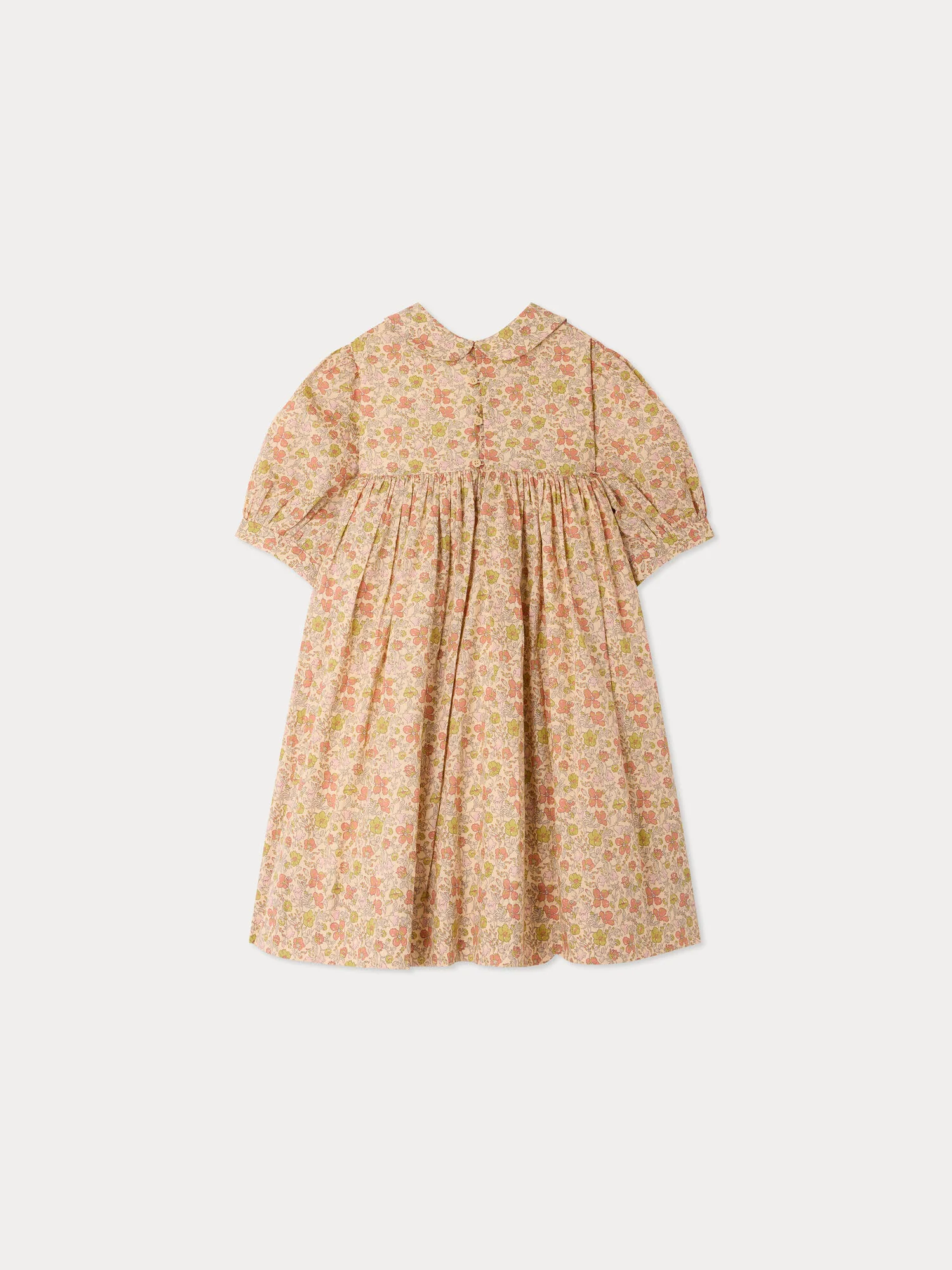 Melodia dress in Liberty fabric smocked and hand-embroidered in organic cotton - Image 3