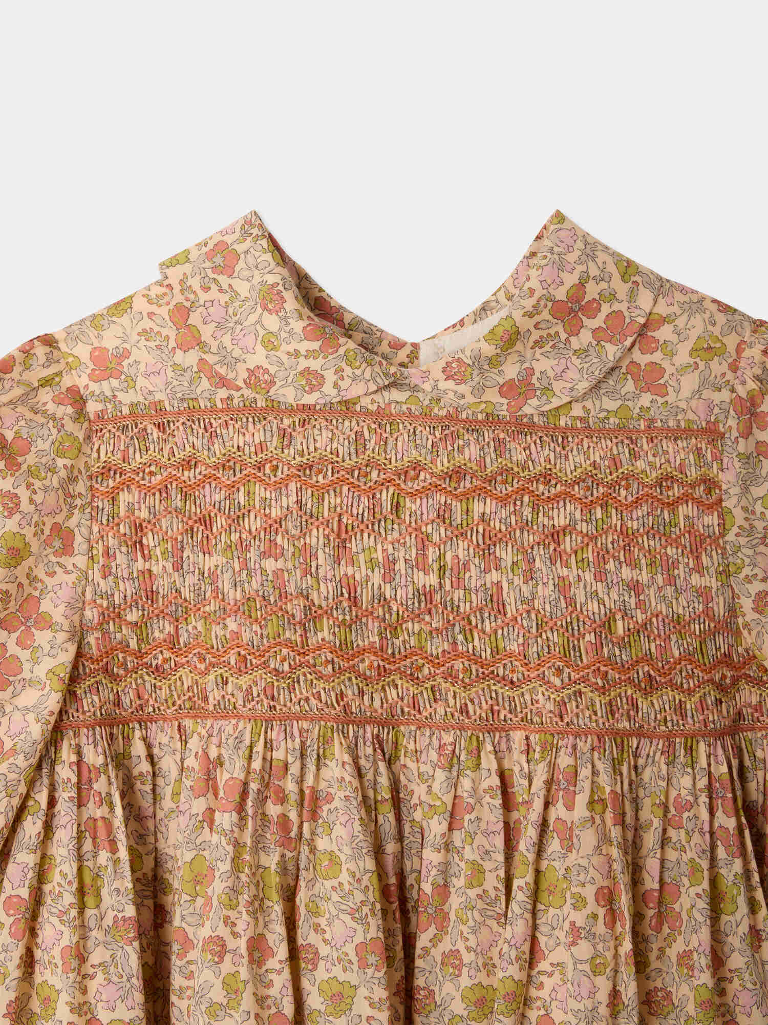 Melodia dress in Liberty fabric smocked and hand-embroidered in organic cotton - Image 4