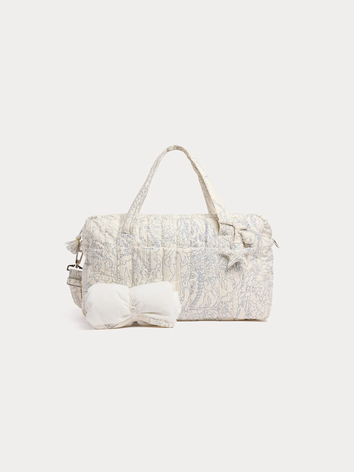 Quilted Piou blue changing bag in Liberty organic cotton fabric