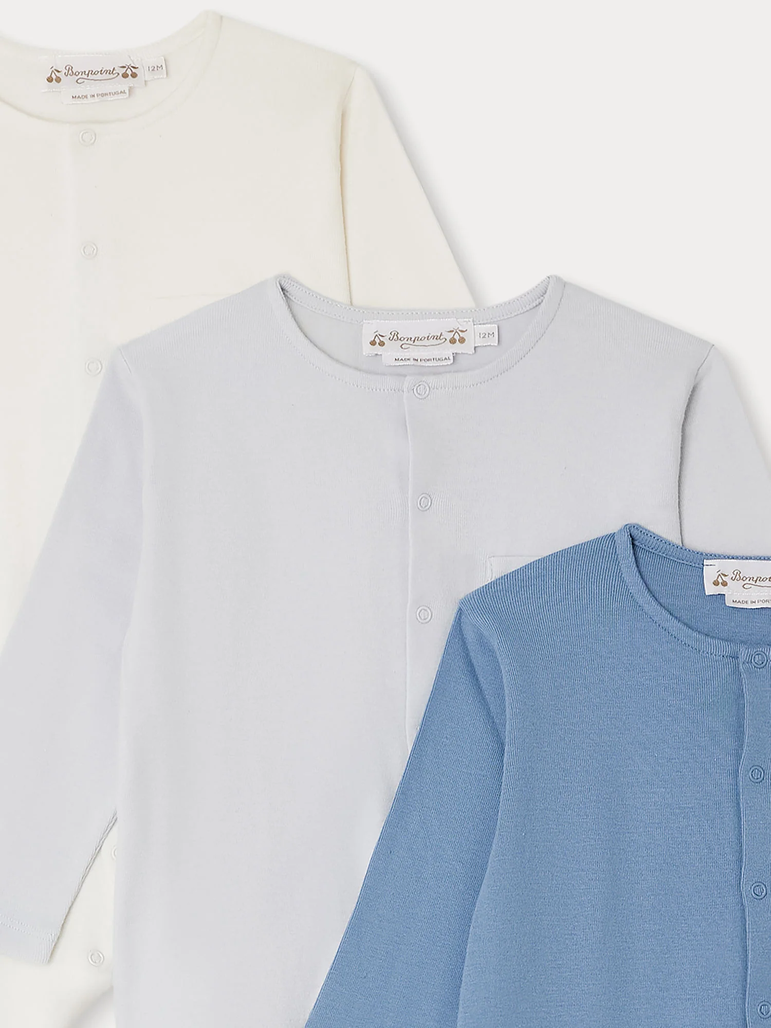 Set of 3 Cosima organic cotton long-sleeved footed sleepsuits in blue - Image 3