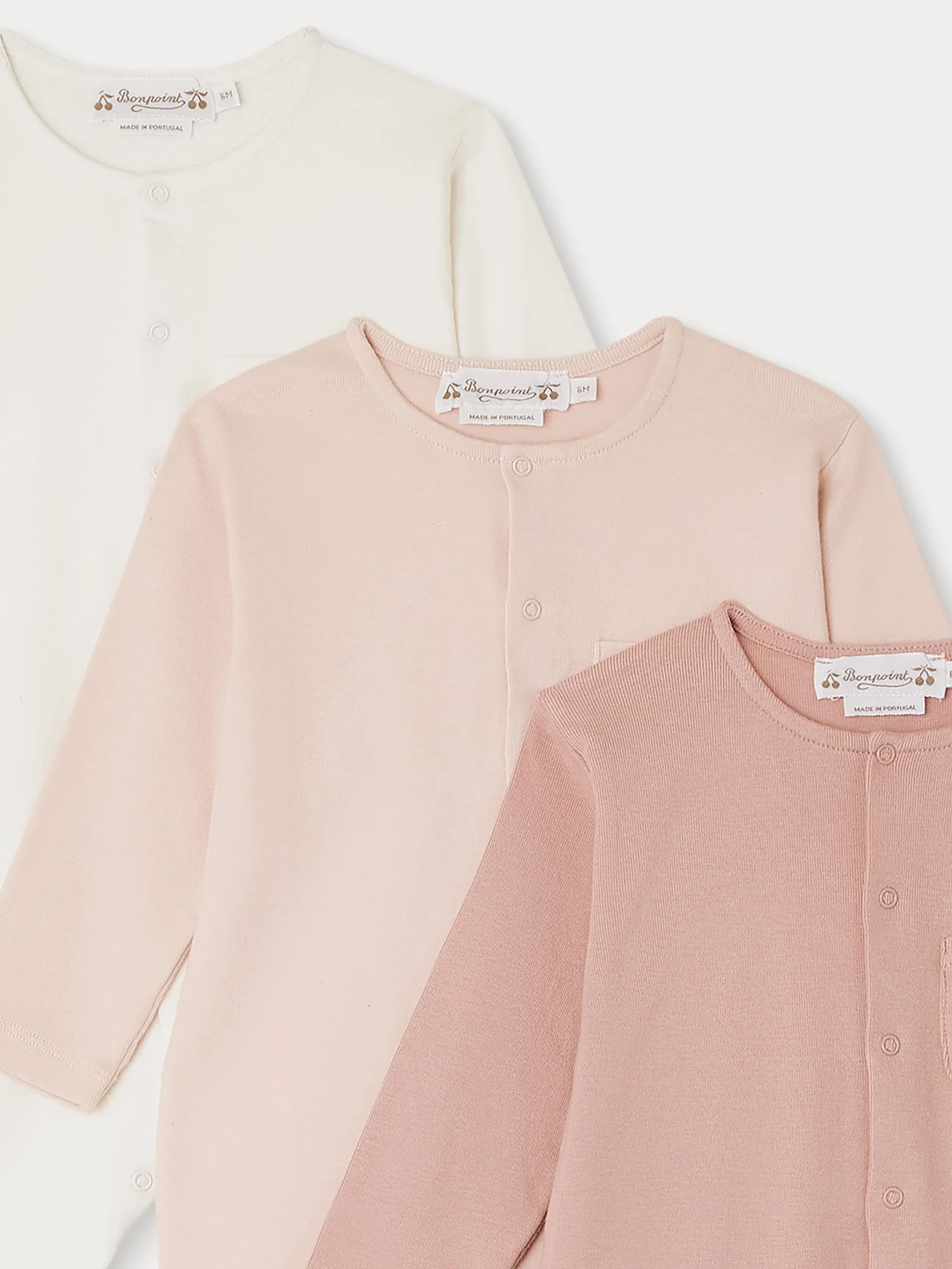 Set of 3 Cosima organic cotton long-sleeved footed sleepsuits in pink - Image 3