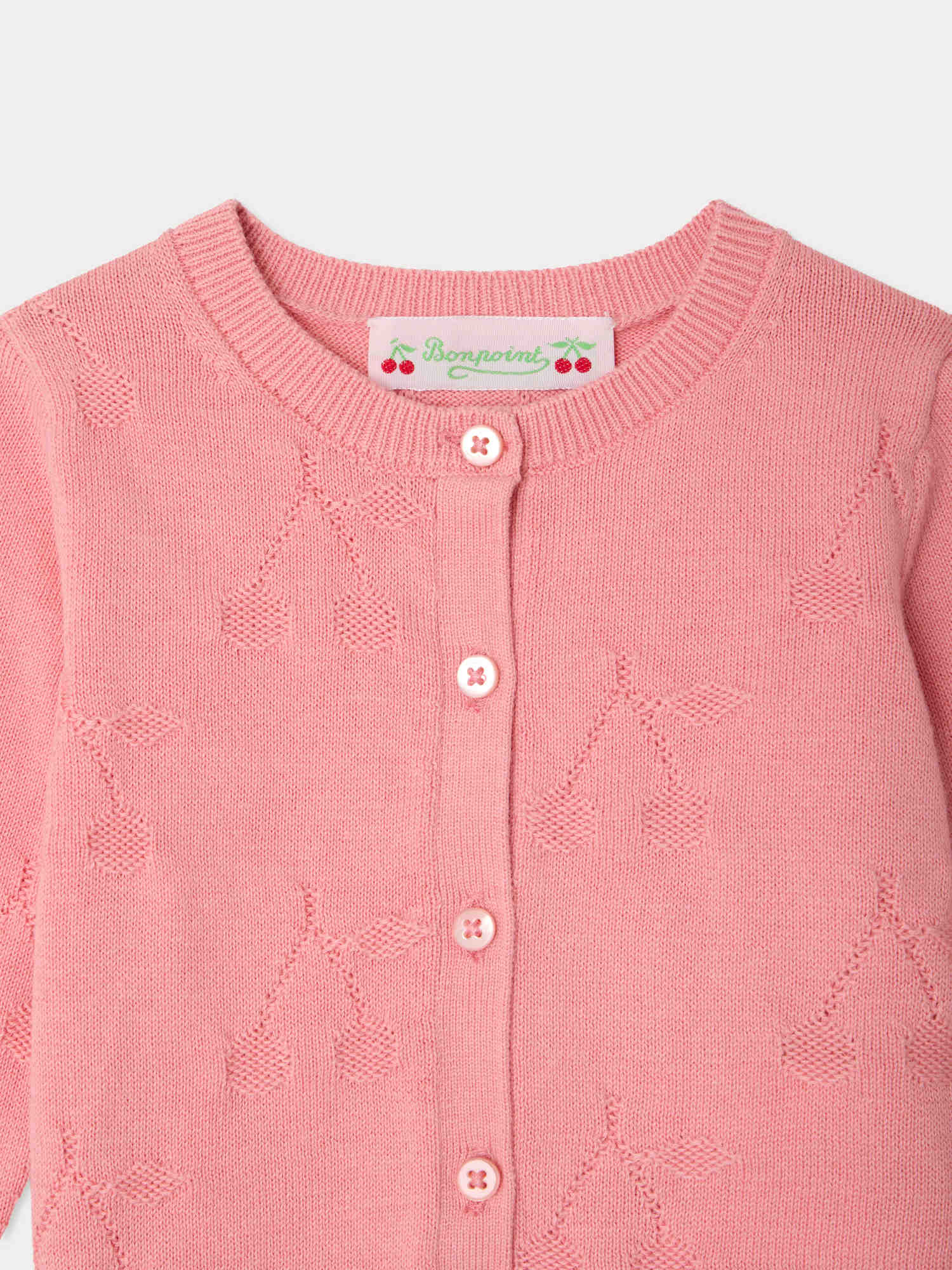 Teyana cardigan with round neck and fancy cherry knit in organic cotton - Image 4