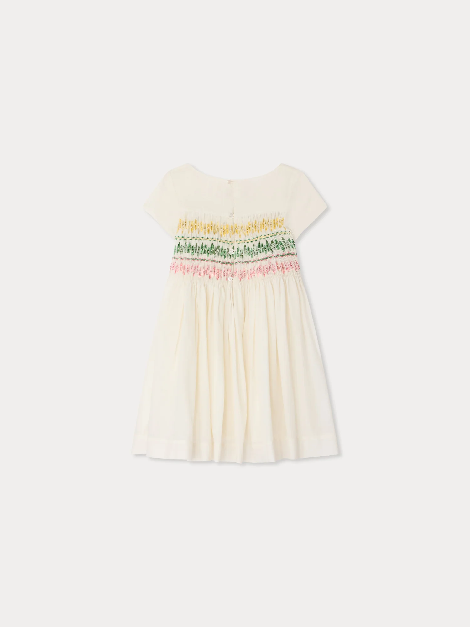 Tie-dye smocked and hand-embroidered Duchesse dress in organic cotton - Image 3