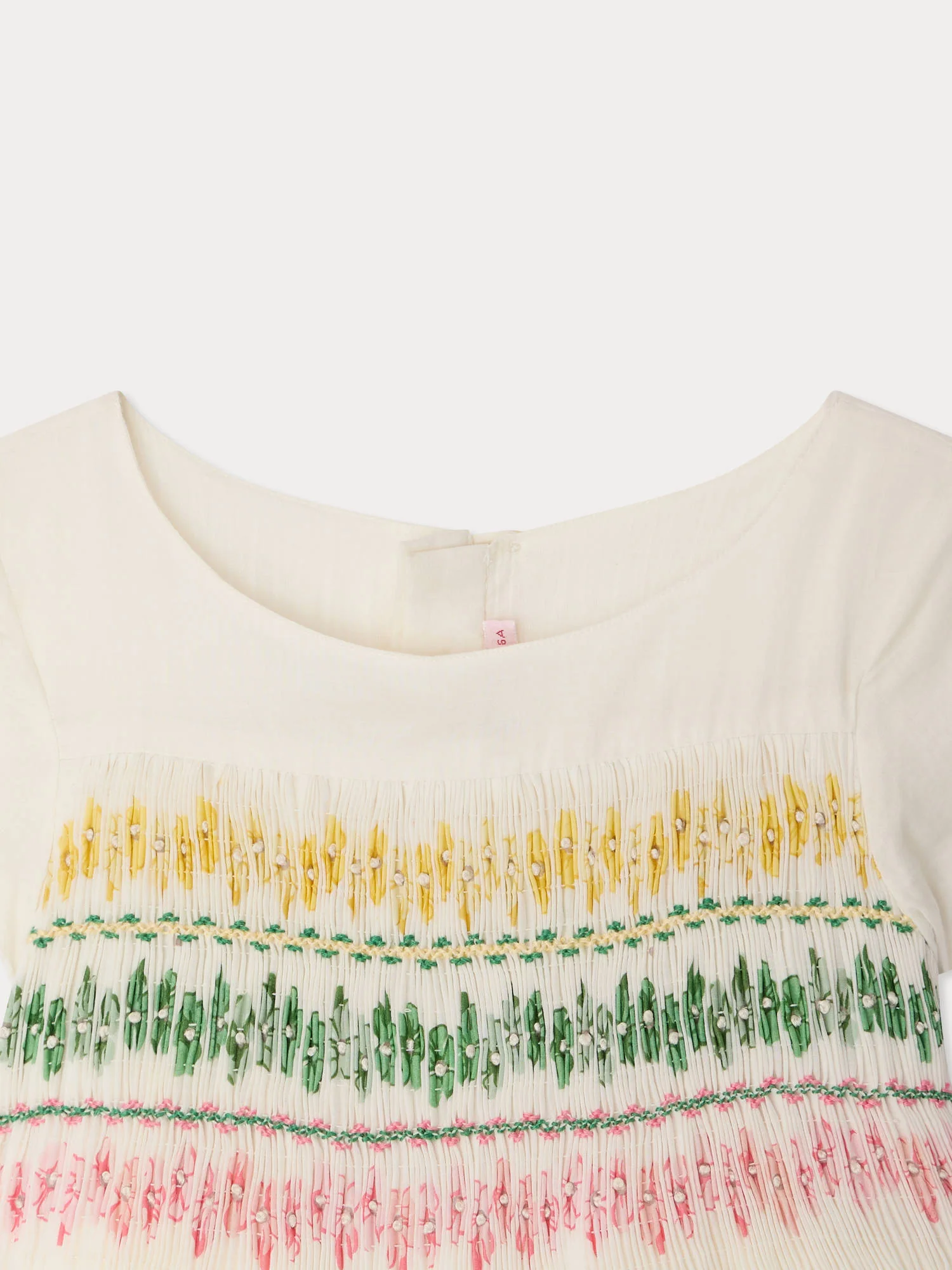 Tie-dye smocked and hand-embroidered Duchesse dress in organic cotton - Image 4