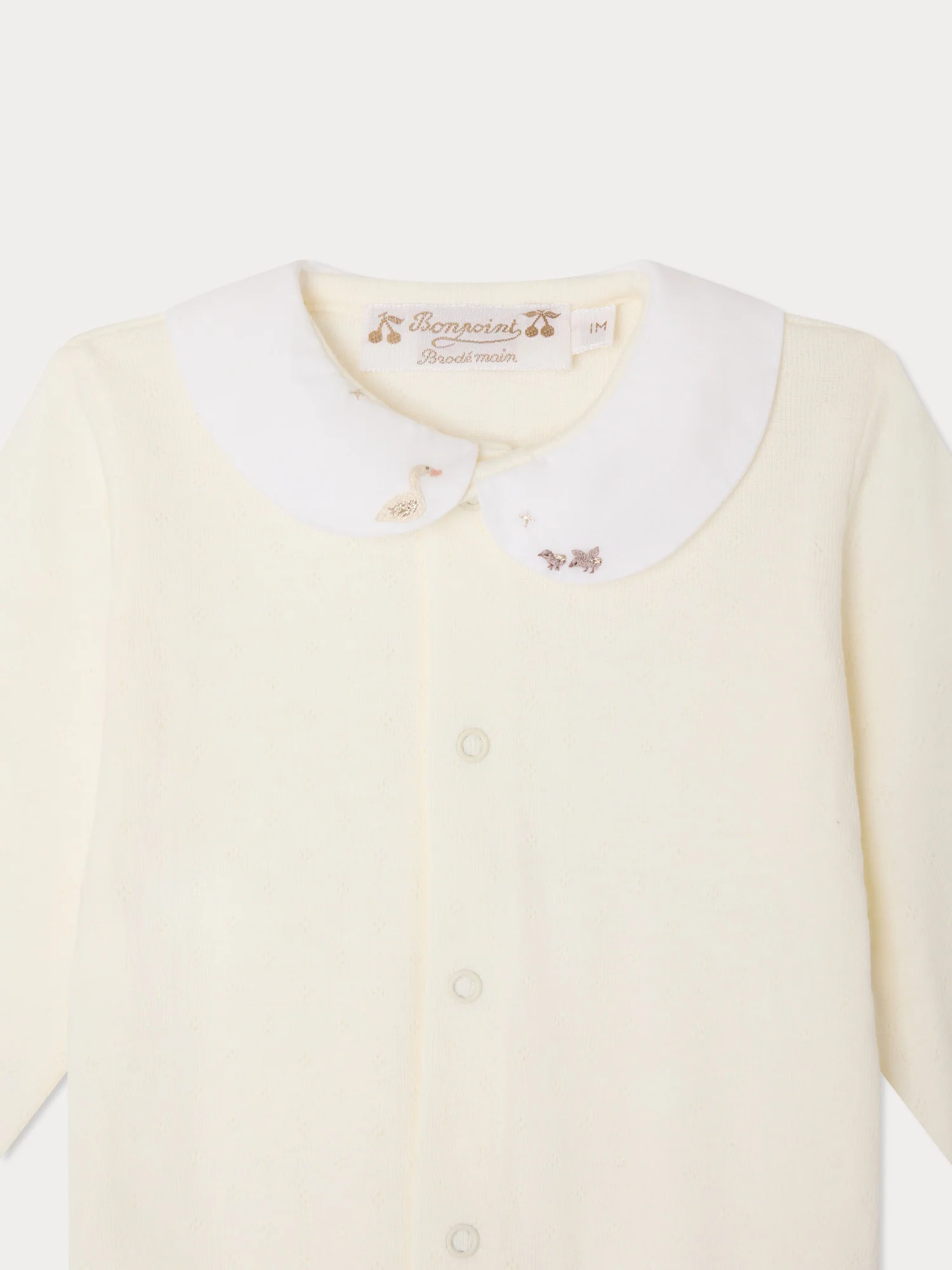 Tintina pyjamas with hand-embroidered swans and organic cotton pointelle knit - Image 3